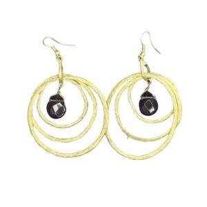 Y2K Vintage Dangled Hoop Earrings Brushed Gold Tone Metal Purple Gemstone